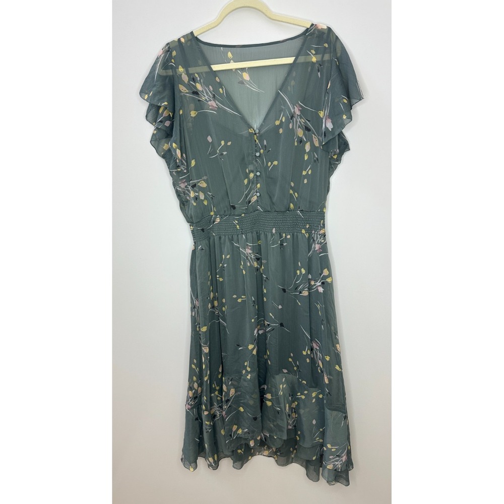 NWT White House Black Market Flutter Sleeve Chiffon Midi Dress Floral Large - Picture 2 of 16